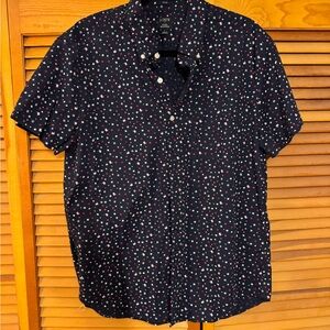 J. Crew Navy Blue Shirt with Red and White Dots